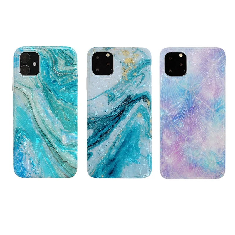 Блестящий Мраморный чехол для iPhone 11 Pro Max Coque Rainbow Conch глянцевый мягкий силиконовый