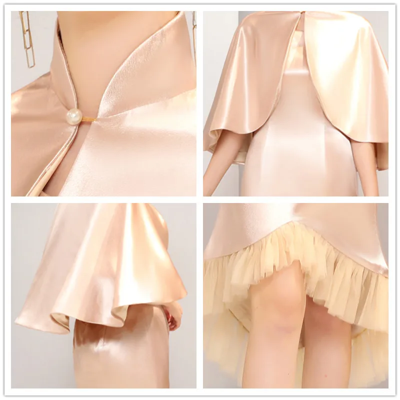 

Champagne Pink Prom Dress CB172 For Mom And Daughter High Collar Shawl Banquet Dresses Appliques Ruched Parent-child Gowns 2020