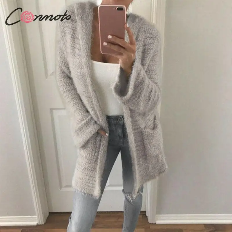 Conmoto вязаный свитер кардиган женский Осень 2019 зима плюс размер теплый с капюшоном