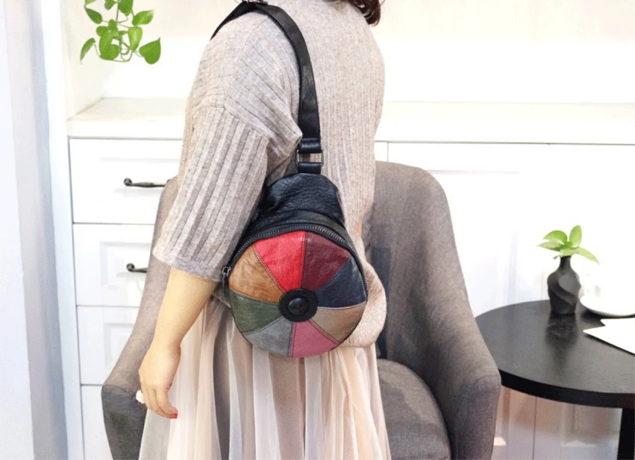 

Small Female Hat Stitching Fashion Satchel Personality Chest Package One Shoulder Color Small Round Bump Aslant Female Bag