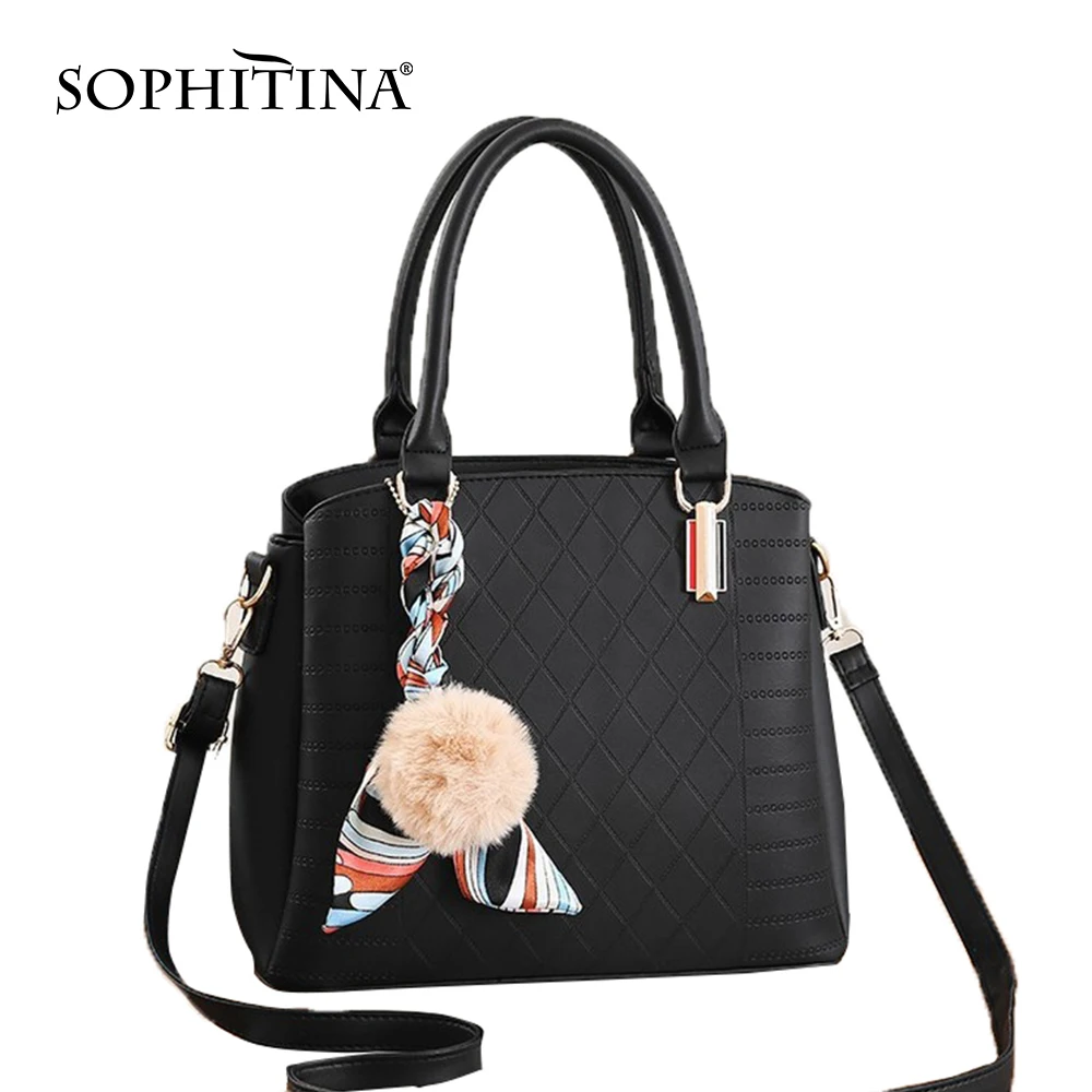 Женская сумка на плечо SOPHITINA с ромбовидным узором плюшевый шарф подвеской