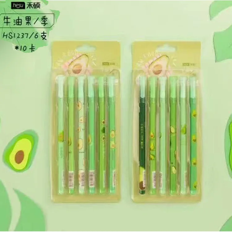6 шт кавайные гелевые ручки авокадо черного цвета подарочные чернила для письма