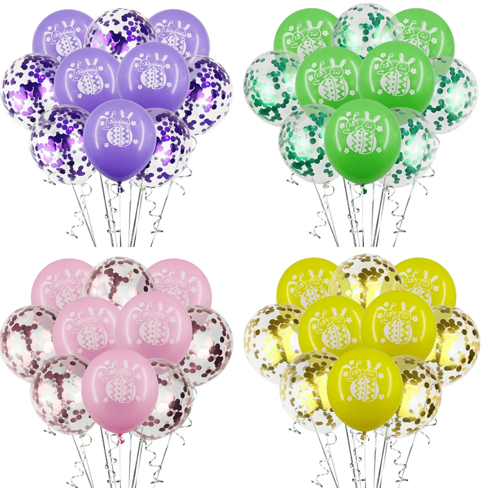 

10pcs Easter Bunny Balloons 12 Inch Latex Sequined Balloon Set Children's Birthday Party Decoration Balloon Wholesale