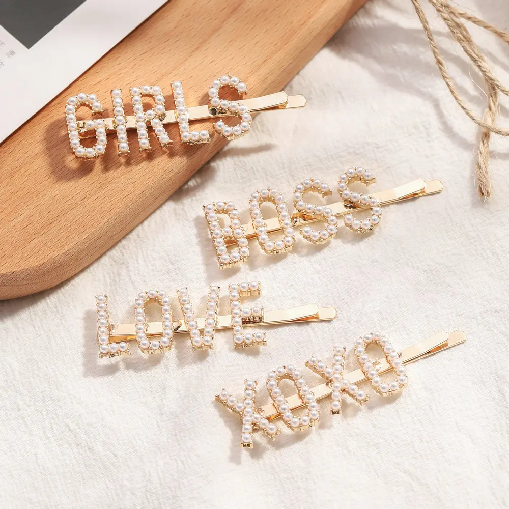 Женские заколки для волос с буквенным принтом и жемчугом свадебные аксессуары |