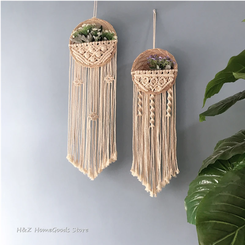 Round Flower Pot Tapestry Hand-woven Macrame Wall Hanging Art Woven Bohemian Crafts For Room Decoration Dedroom Livingroom