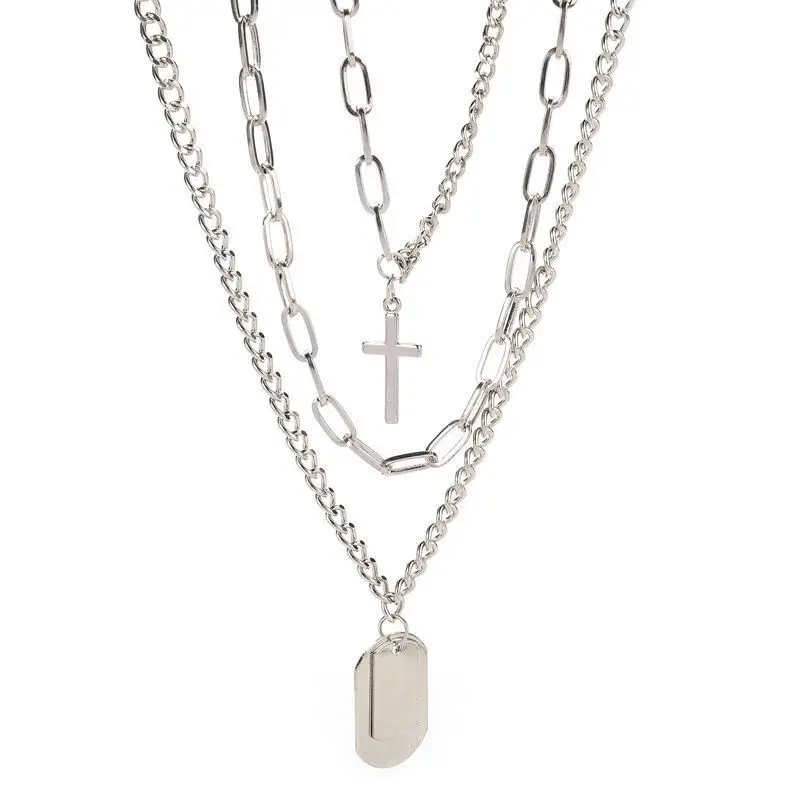 

Punk Necklace Multi-Layer Chain Necklace Punk Cross Pendant Necklace for Women Men Metal Chains Hip Hop Goth Jewelry Gifts