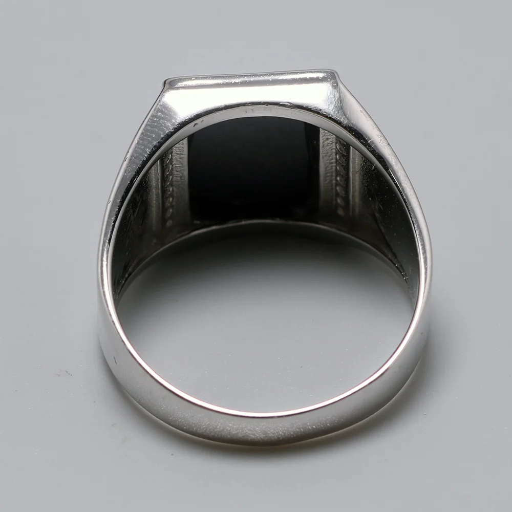 Guaranteed Silver s925 Vintage Mens Rings Natural Black Stone Turkey Ring For Gentlemen Micro Zircon Paved Turkish Jewelry