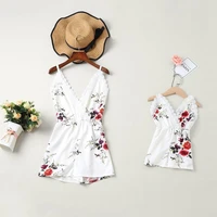 family matching outfits mother and daughter clothes summer dress fashion sleeveless polyester print suspender backless dress