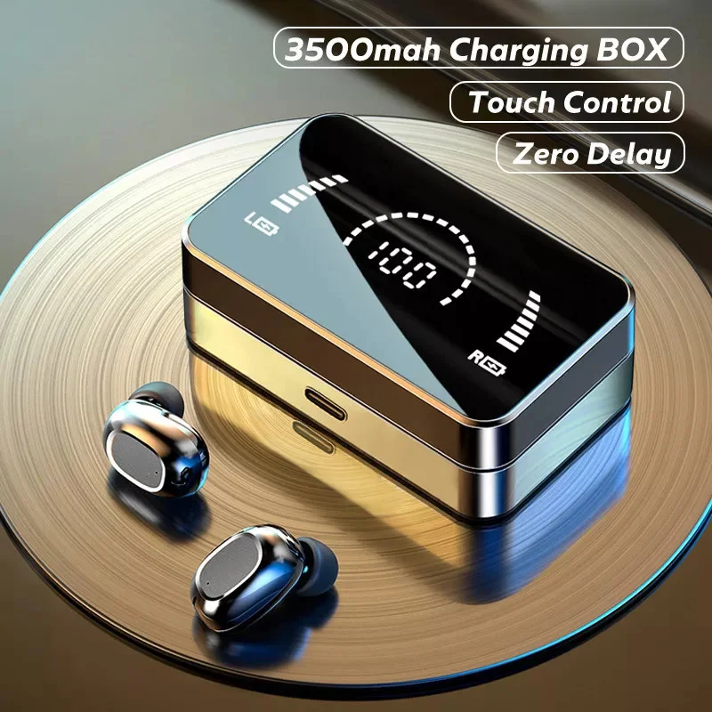

TWS Wireless Bluetooth Headphones HD Mirror Screen LED Display Earphones with 3500mAh Charging Box 9D HIFI Stereo Earbud Headset
