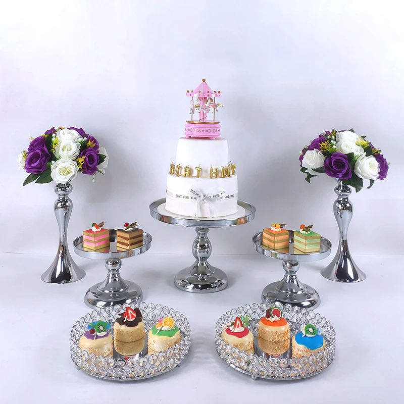 6-9pcs electroplate silver cupcake wedding cake stand mirror barware decorating cooking tools bakeware set party dinnerware | Дом и сад