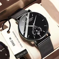 2021 minimalist mens fashion ultra thin watches simple men business stainless steel mesh belt quartz watch relogio masculino