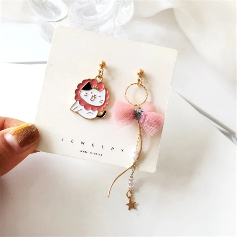 

Linmouge New Asymetry Earrings For Women Cute Cartoon Funny Pink Girl's Gifts Long Tassel Female Sweet Trendy Jewelry EF216