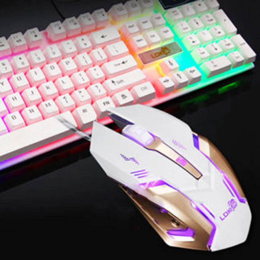 

USB Wired PC Rainbow Gaming Keyboard Mouse Colorful Crack LED Illuminated Backlit 104 Keys Computer Gamer