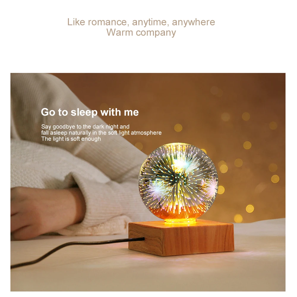 

3D Fireworks Night Light LED Glass Ball Table Lamp Home Decor Colorful Desk Lamp USB Atmosphere Lamp led night lights
