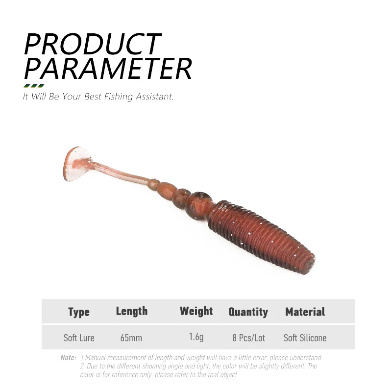Ardea Mini Soft Bait 8Pcs 65mm 1.6g Silicone worm T-Tail Fishing Lure Artificial Wobblers Jigging Bass Pike Saltwater Tackle
