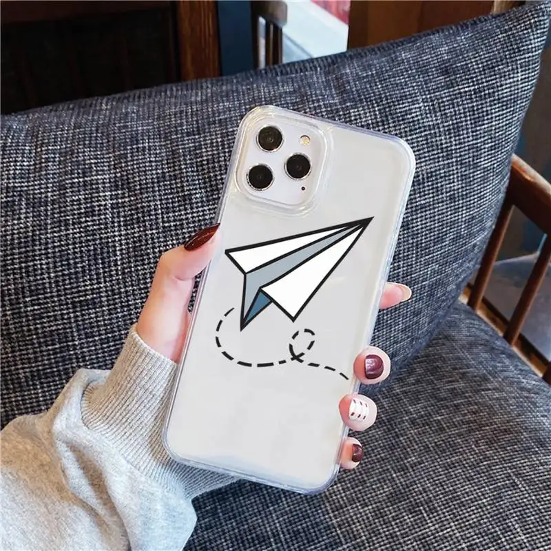

paper airplane Childhood flying cute Phone Case Transparent for iPhone 12 11 mini pro XS MAX 6 6S 8 7 Plus X 5S SE 2020 XR