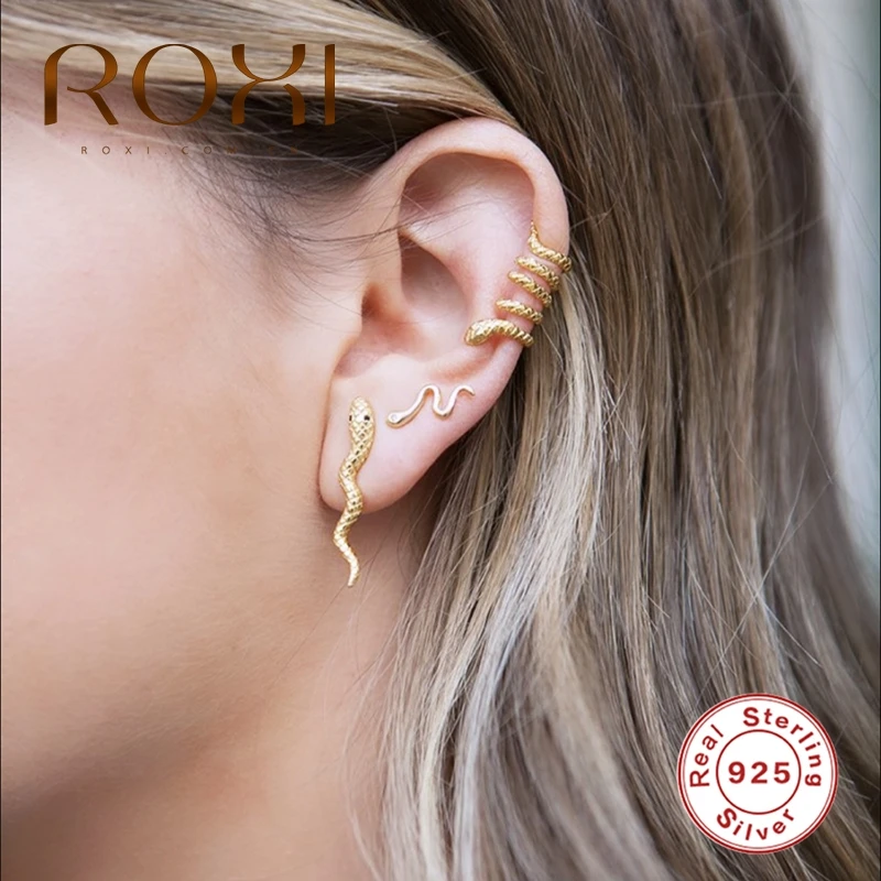 Серьги гвоздики ROXI в стиле панк с животным змеиным хрящиком для женщин и девушек