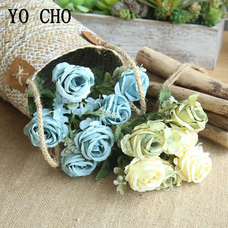 YO CHO 6 головок шелковые розы искусственные цветы букет красные невесты свадебные