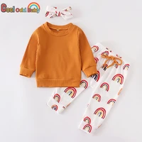 newborn baby girl clothes set fall fashion solid knit long sleeves top rainbow pants headband spring 3pcs infant clothing outfit