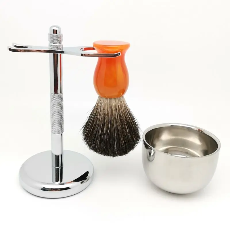 TEYO Shaving Brush Set Include Shaving Stand Bowl Black Badger Hair Brush