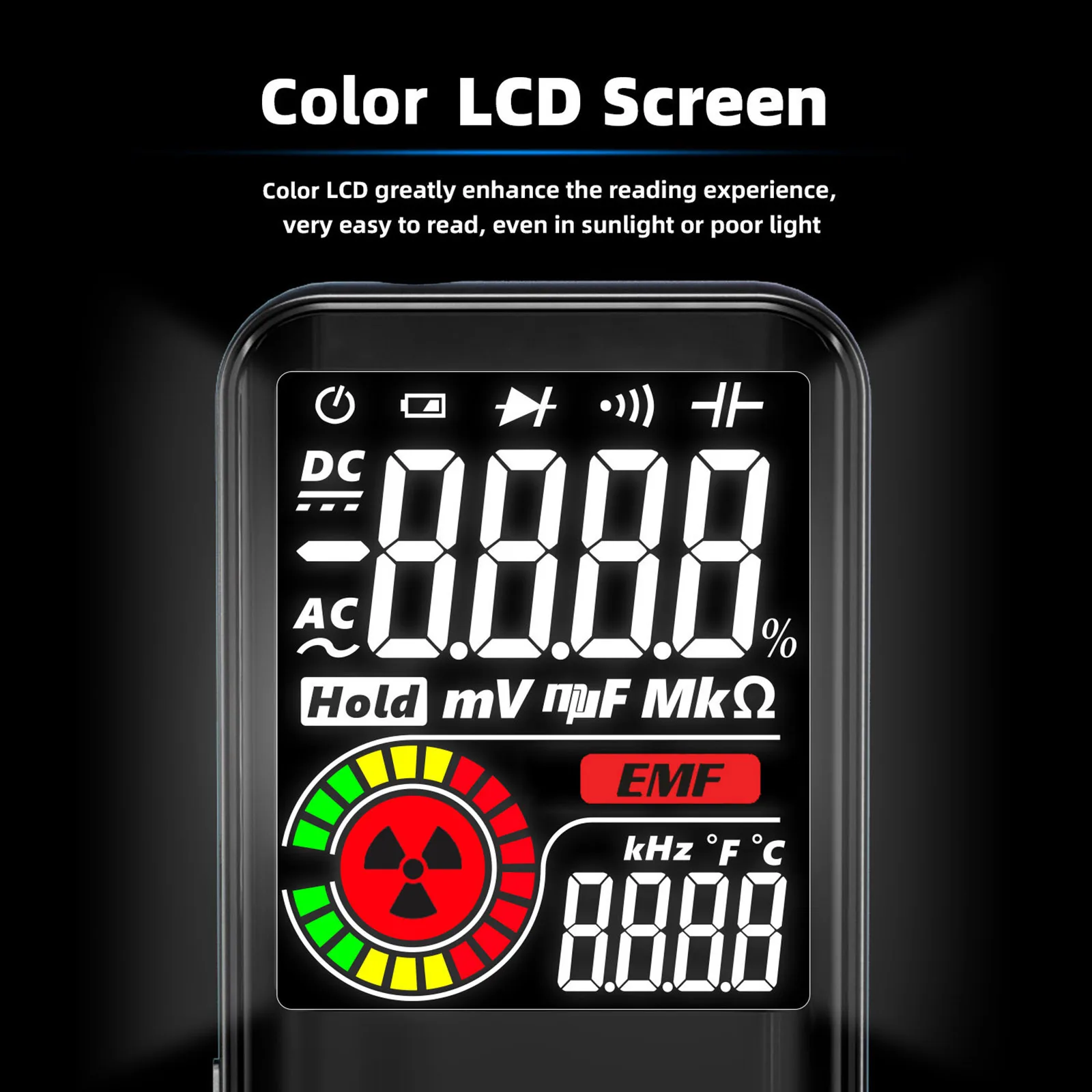 

Digital Multimeter EMF Detector LCD Display 9999 Counts Auto Range Voltmeter Live Check Voltage Capacitance Resistance Tester