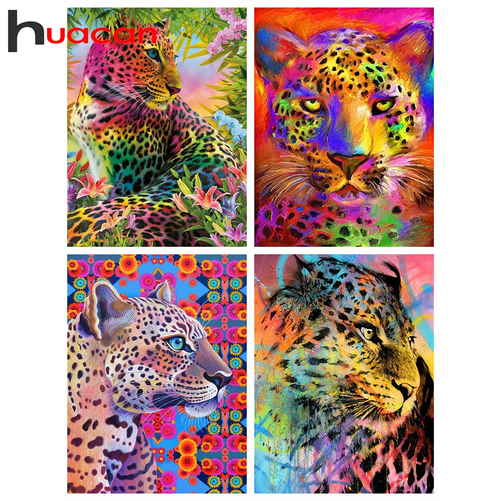 

Алмазная живопись 5D Huacan, мозаика с леопардовым принтом, наборы бусин для вышивки, с изображениями животных, подарок, украшение для дома