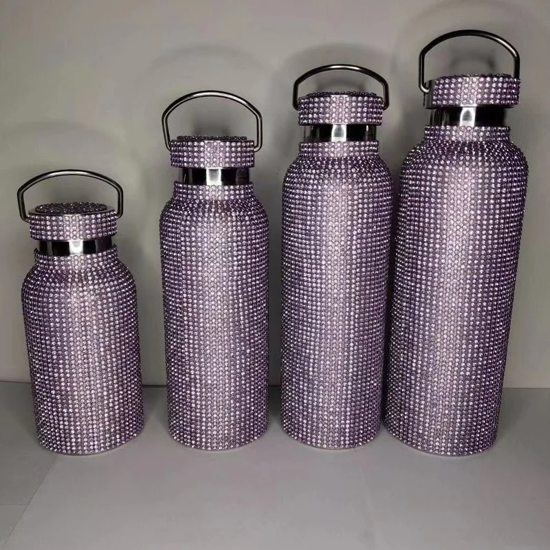 

500ML/750ML Water bottle Diamond Thermos Bottle Stainless Steel Sparkling Vacuum Flask Tumbler Mug Thermocup for Gift bottle