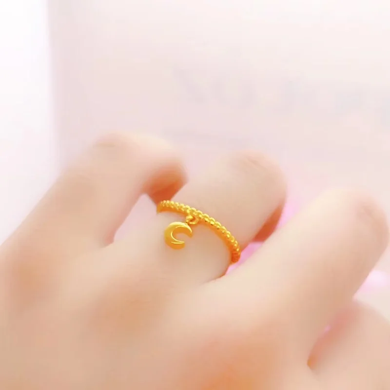 

OMHXFC Wholesale YM28 European Fashion Hot Fine Woman Girl Party Birthday Wedding Gift Star Moon Crown Heart Slim 24KT Gold Ring
