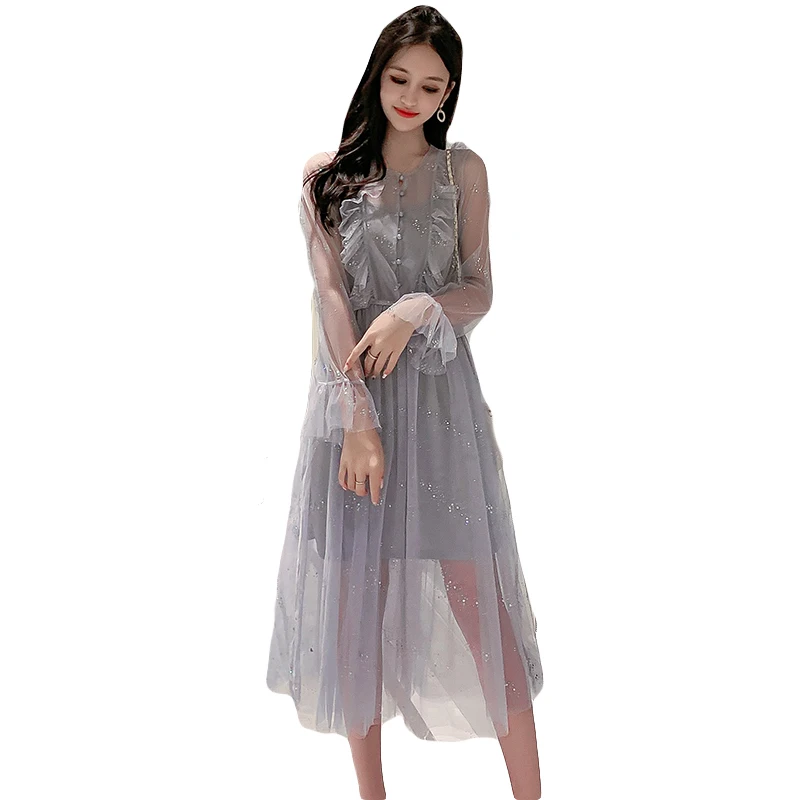 Женское Сетчатое и гоночное платье осень 2020 новые модные женские однотонные