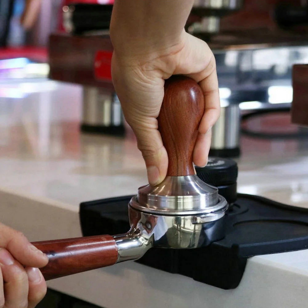 

51/53/58mm Calibrated Pressure Tamper Coffee Powder Hammer with Stainless Steel Base Wooden Handle Coffee Accessories