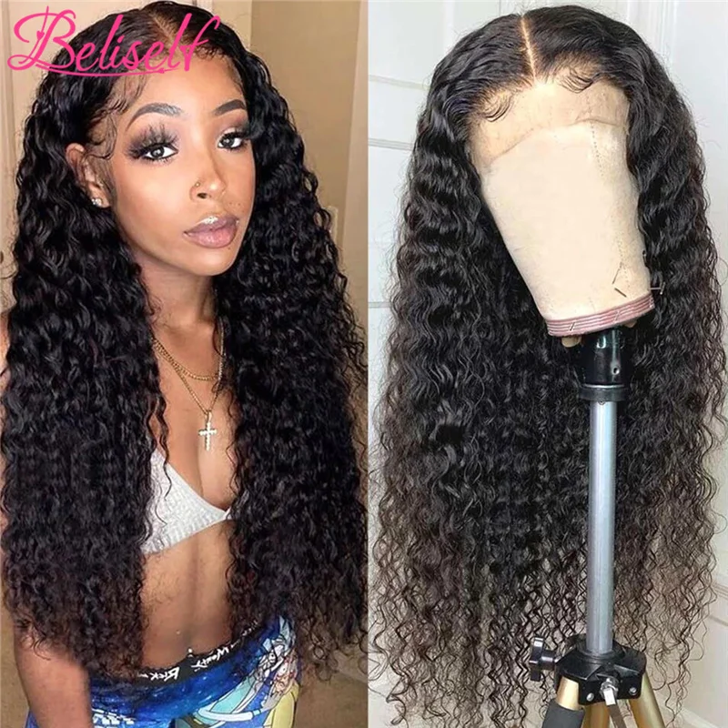

Beliself Water Wave Lace Front Human Hair Wigs Pre Plucked 13×4 Lace Front Wig With Baby Hair Natural Hairline Remy Hair