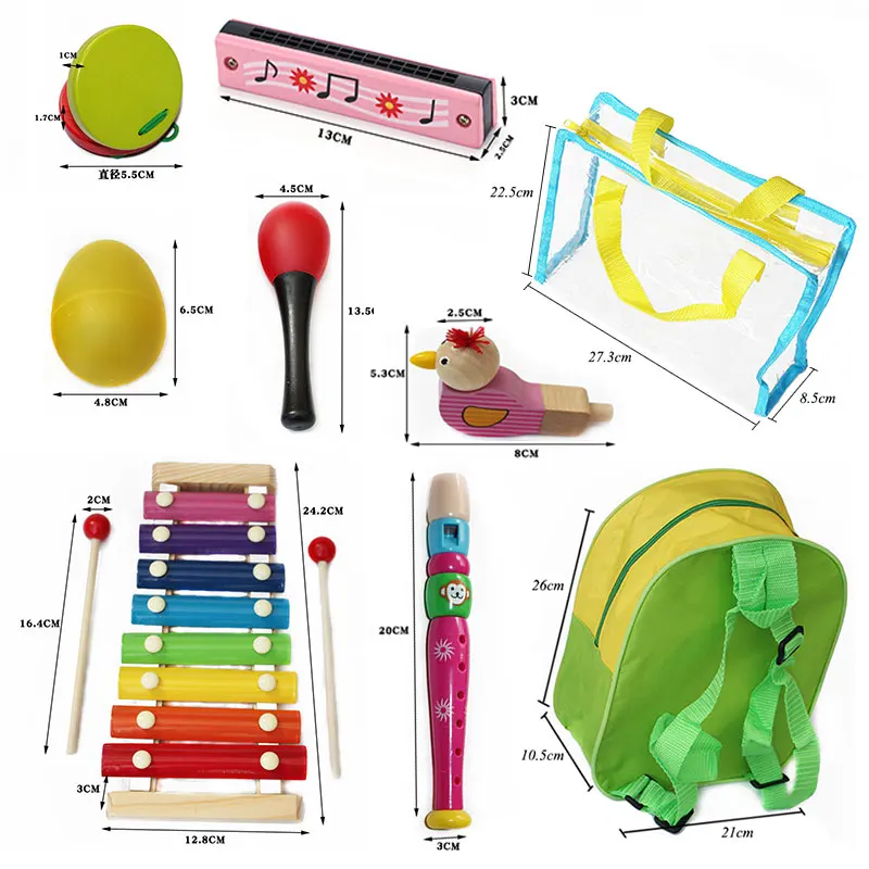 19 шт. детей начинающих Ударные музыкальные игрушки рюкзак комплект ударный