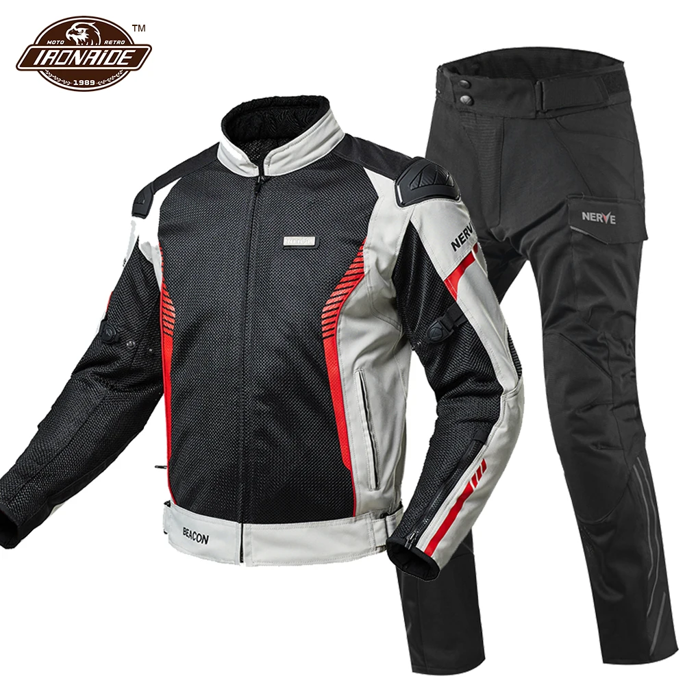

NERVE Summer Motorcycle Jacket +pants Breathable Motocross Suit Anti-fall Chaqueta Moto With CE Protector For Men Women
