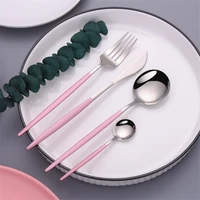 pink silver 1810 stainless steel cutlery set fork spoon knife silverware tableware dinnerware flatware set dishwasher safe