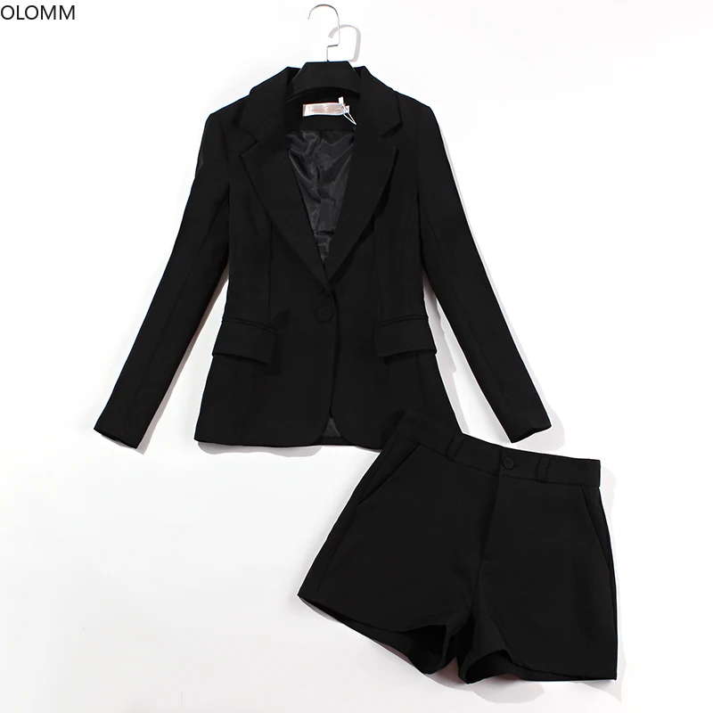 Women Suits Office Sets Korean Casual Long-sleeved Black Blazer Female Fashion Shorts Suit Women's 2022 Two-piece Suit