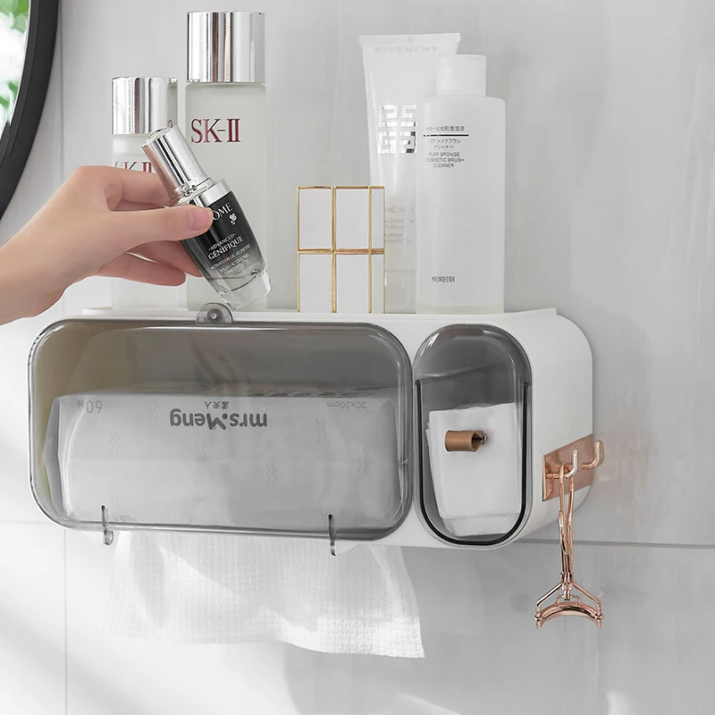 

Multifunctional Toilet Paper Holder Stand Organizer With Mobile Phone Storage Shelf Creative Tray Tissue Box Bathroom Accessory