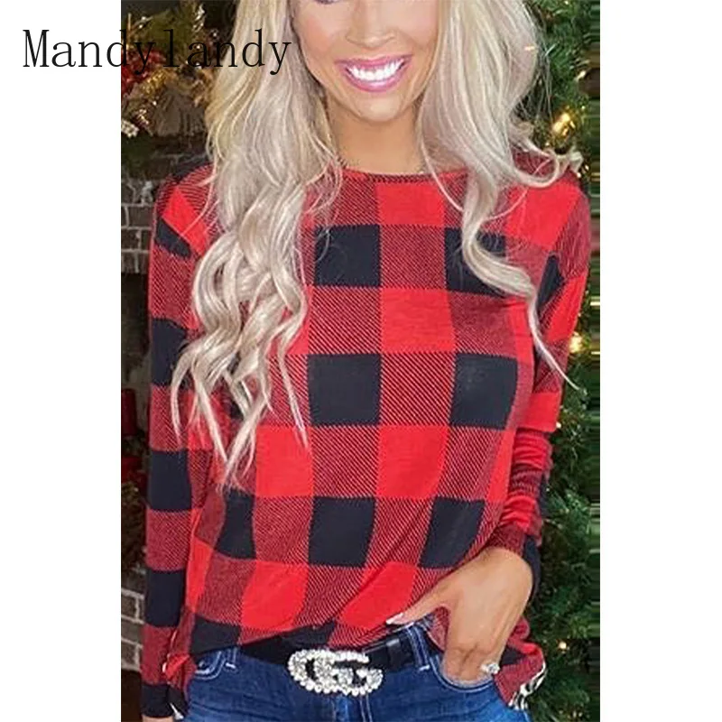 

Mandylandy T-shirt Autumn Sexy Long Sleeve O-Neck Loose T-shirt Women's Casual Plaid Leopard Print Backless T-shirt