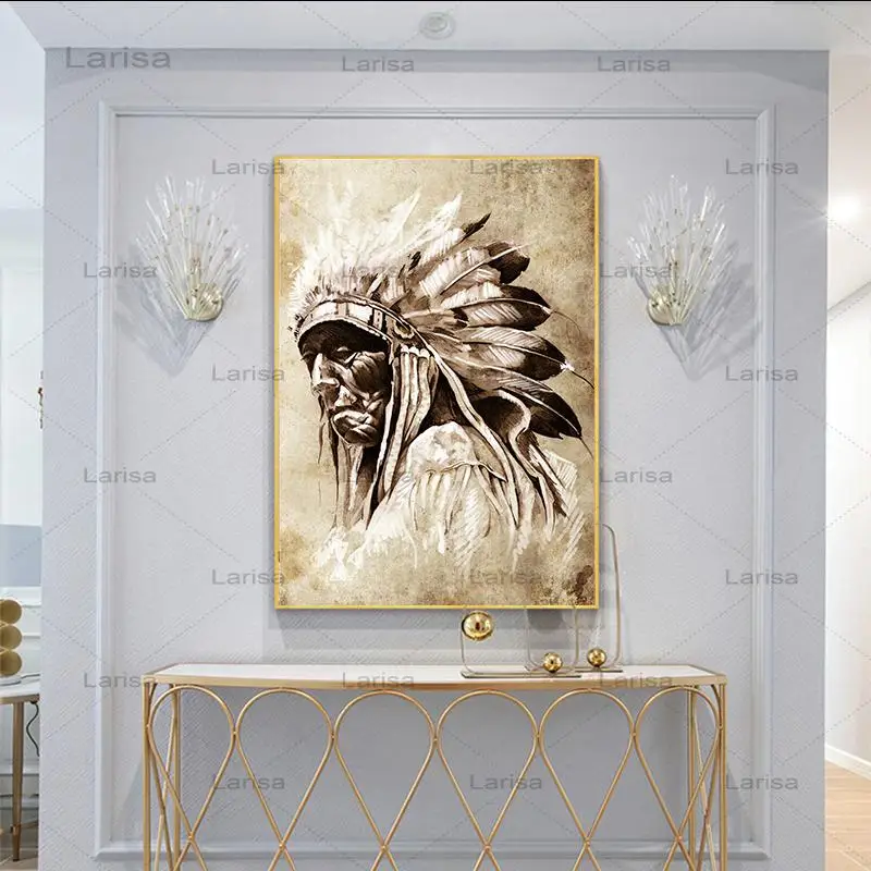 

American Native Indian Portrait Painting Figure Canvas Poster and Prints Scandinavian Wall Art Picture for Living Room Decor