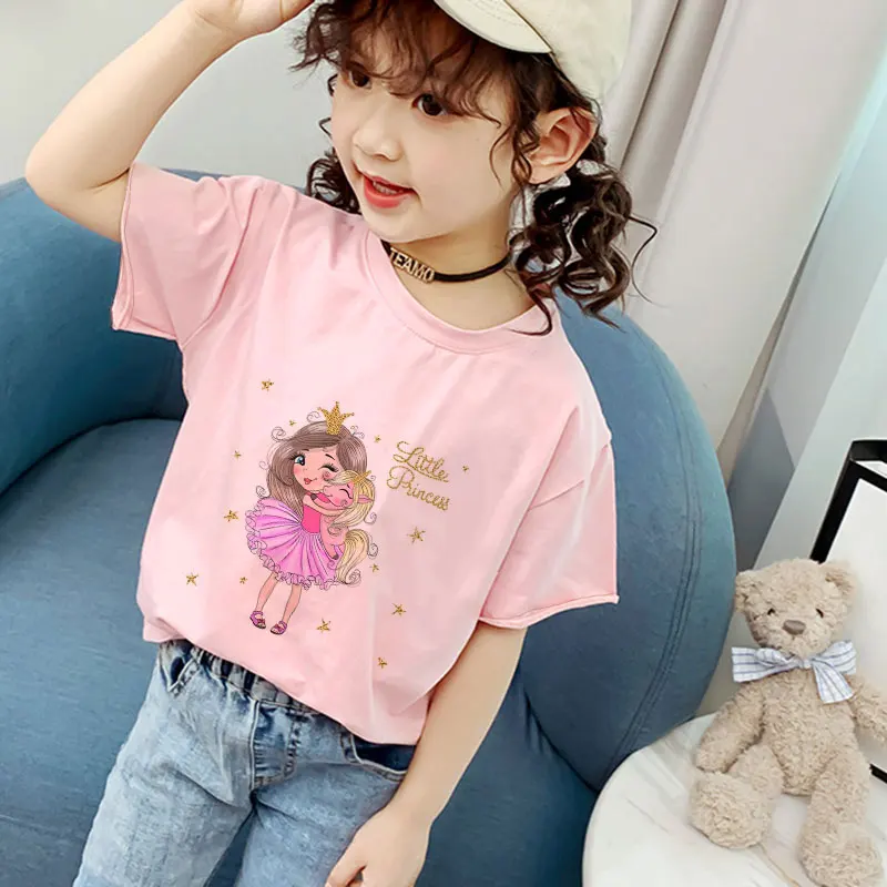 

Fashion Cute Kids Clothes Unicorn Girls Tops Rainbow Horse Girls Tshirt Cartoon Baby Boy Clothes Round Neck New Children's Shirt
