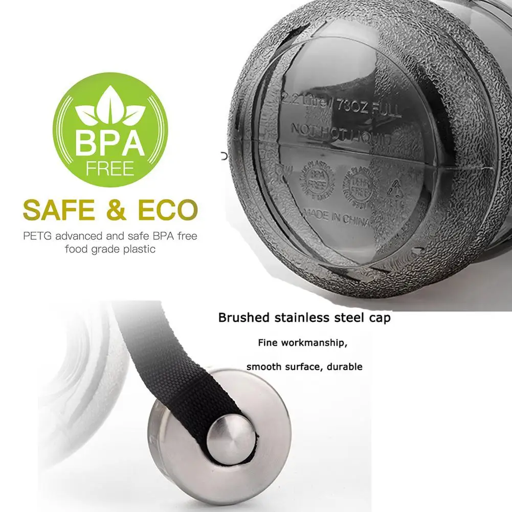 2.2L бутылка для воды BPA-Free большая емкость бутылки Мотивационная