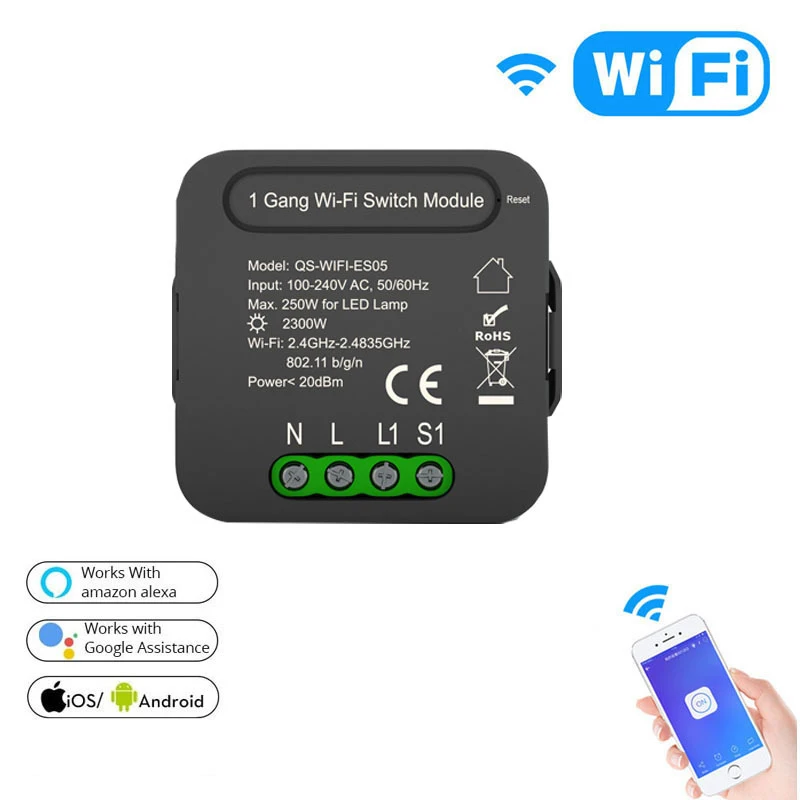 

Устройство включения/выключения Wi-Fi, умный выключатель с двойным управлением, умный дом Tuya, Wi-Fi, с нулевым огнем, 1 клавиша, модуль переключен...
