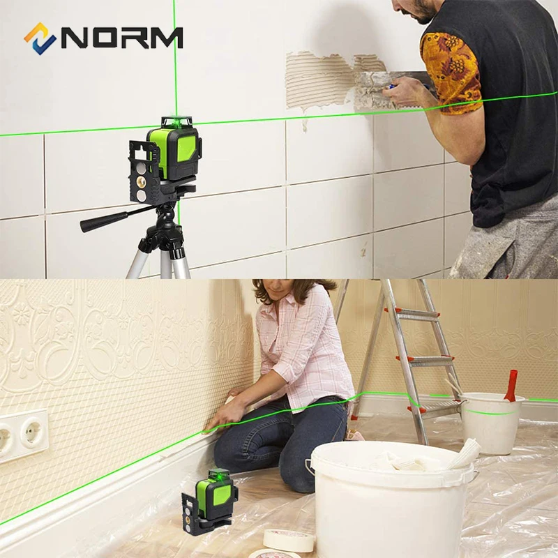 Портативный 8 линейный лазерный уровень Norm с красным или зеленым лучом