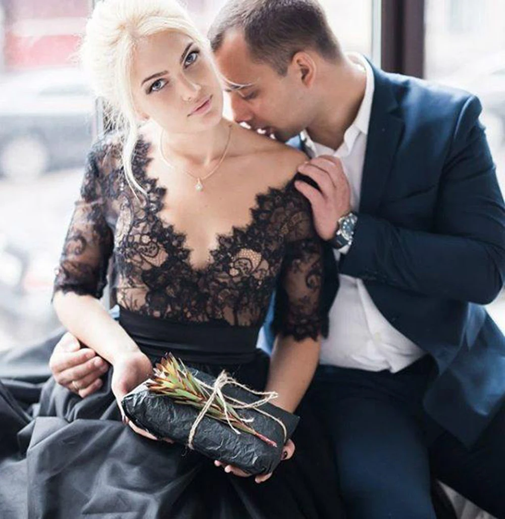 

Womens 2021 Glamorous V-Neck Lace Evening Dresses Long Glamorous Tulle A-Line Prom Party Dress Half Sleeve robe de soiree