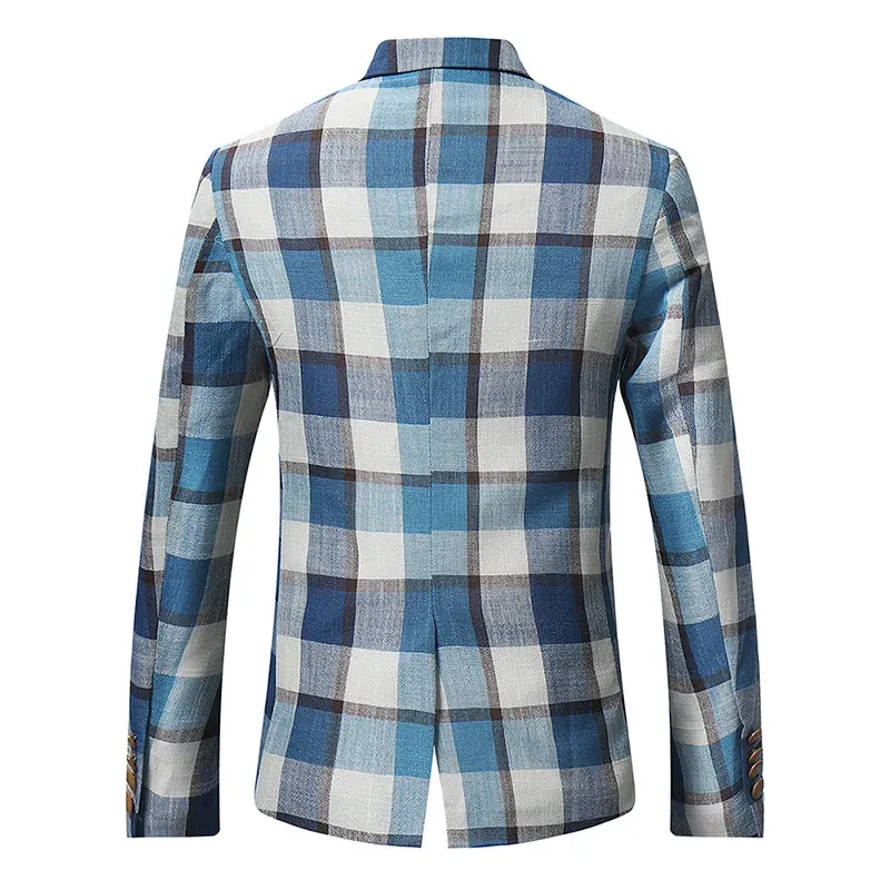 YUNCLOS синий белый клетчатый мужской костюм куртка повседневный стиль открытый