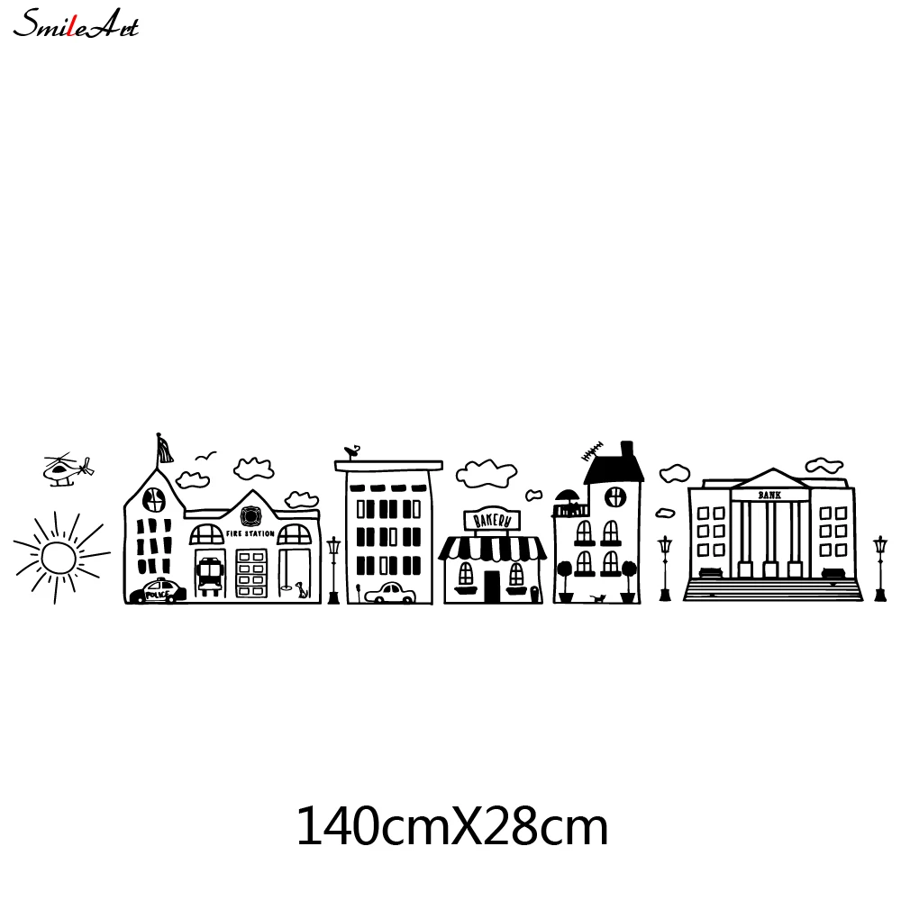 Новинка 2020 Виниловая наклейка на стену с рисунком города для детской комнаты