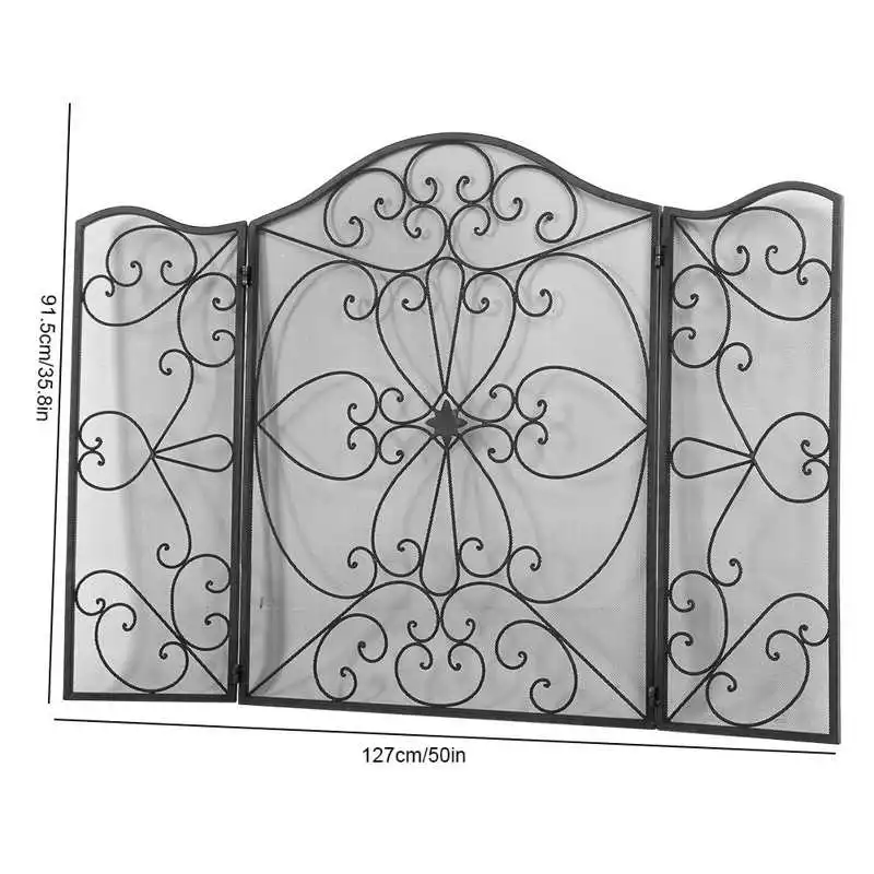 

Retro Fireplace Screen Wrought Iron Casting Fireplace Screen Flower Pattern Fireplace Guard for Home