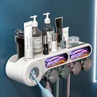 toothbrush holder for restroom multifunction wall mounted electric toothpaste dispenser automatic toothpaste squeezer punch free