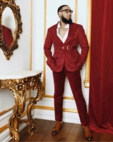 red velvet wedding tuxedos high quality mens 2 pieces groom suits peaked lapel slim fit prom party blazer jacket jacketpants