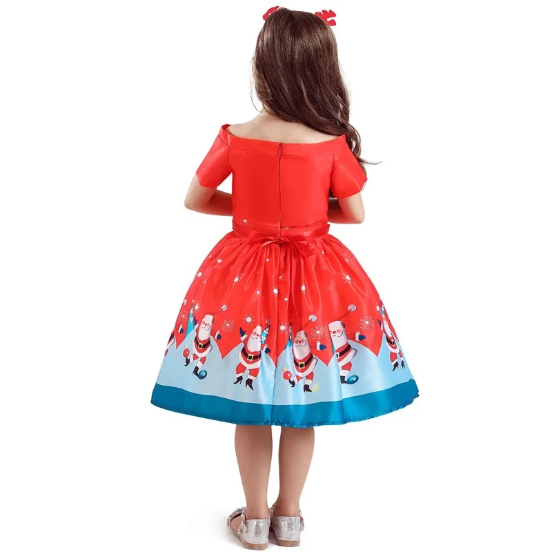 Платье для девочек на Рождество костюмы с коротким рукавом милое рождественское