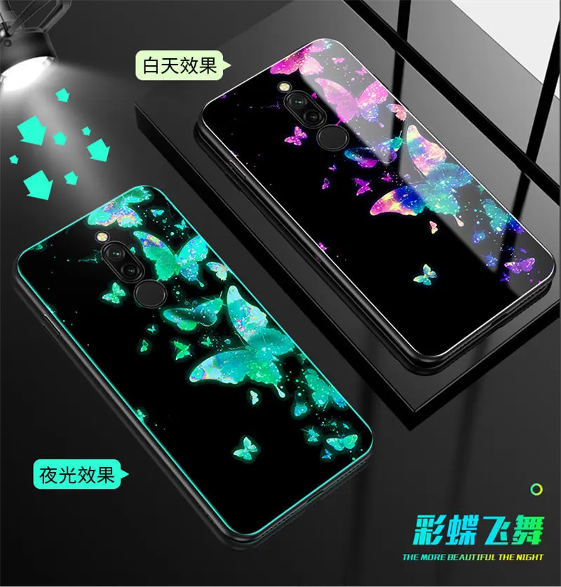 Светящийся чехол для телефона Xiaomi Redmi 8, чехол 6,22 дюйма, светящаяся задняя крышка из закаленного стекла для Xiaomi Redmi 8, силиконовый чехол